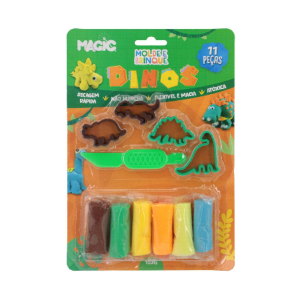 Magic Massa de Modelar - Molde e Brinque 11 Peças - Dinos