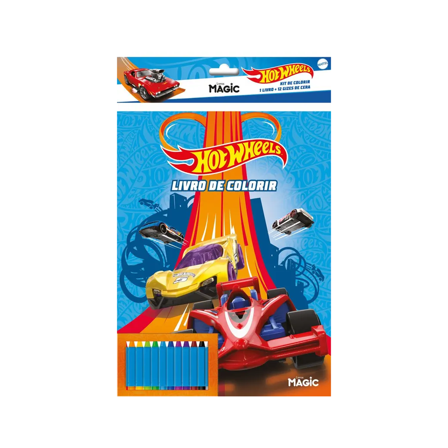Magic Hot Wheels - Kit de Colorir com Giz de Cera