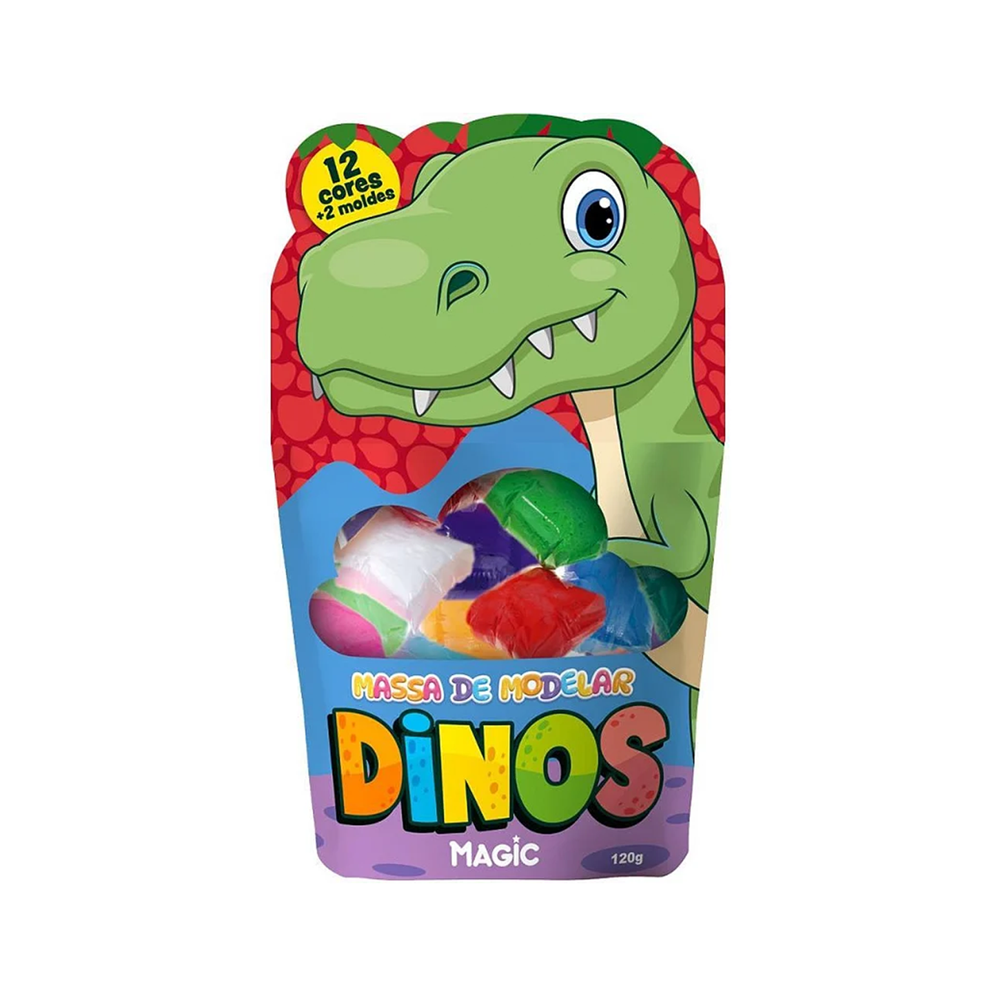 Massa de Modelar 12 Cores 2 Moldes Dino