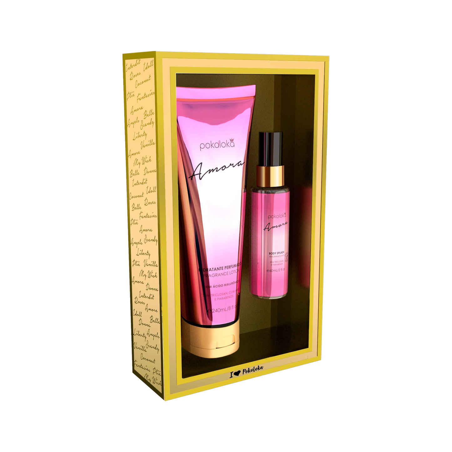 Pokoloka Kit Amora Gold - Hidratante 240ML + Body Splash 60ML Feminino