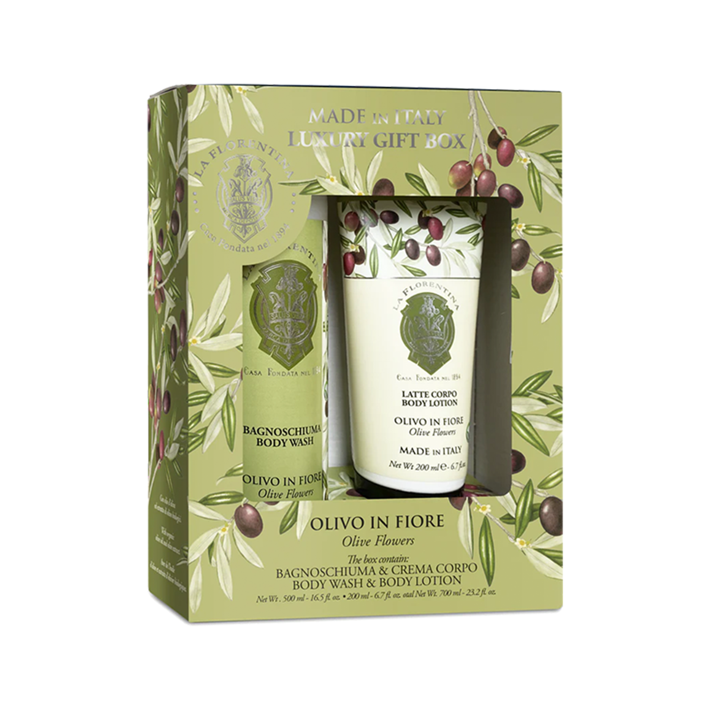 La Florentina Kit Body Care Olive Flowers Espuma de Banho 500ML + Loção Corporal 200ML