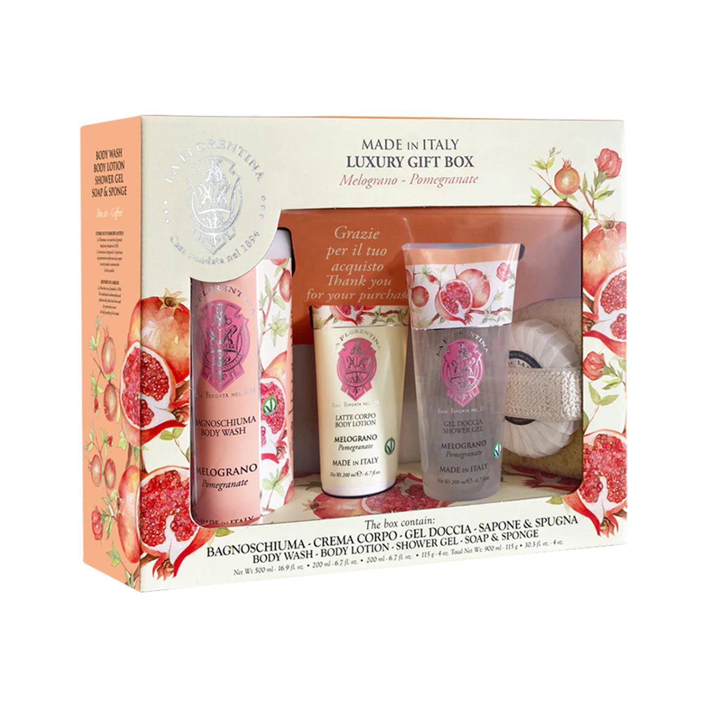 La Florentina Kit Spa Romã Espuma de Banho 500ML + Sabonete 115g + Loção Corporal 200ML + Gel de Banho 250ML