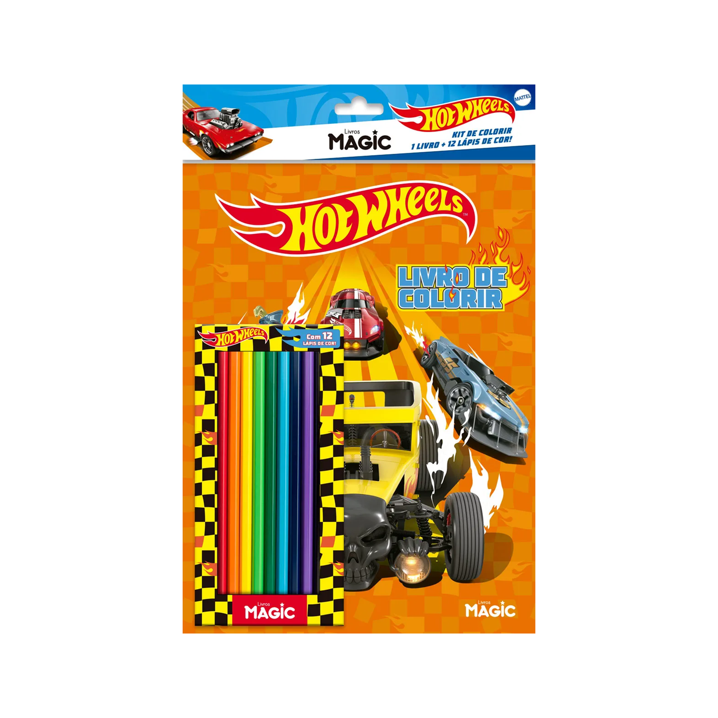 Magic Hot Wheels - Kit de Colorir com 12 Lápis de Cor