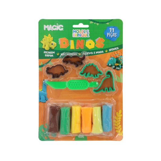 Magic Massa de Modelar - Molde e Brinque 11 Peças - Dinos