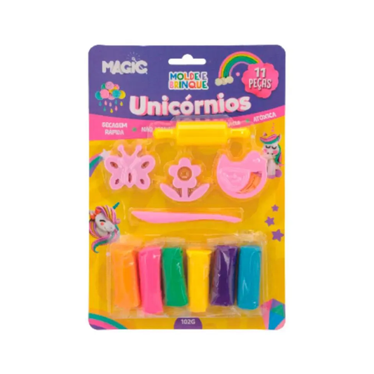 Magic Massa de Modelar - Molde e Brinque 11 Peças - Unicórnios