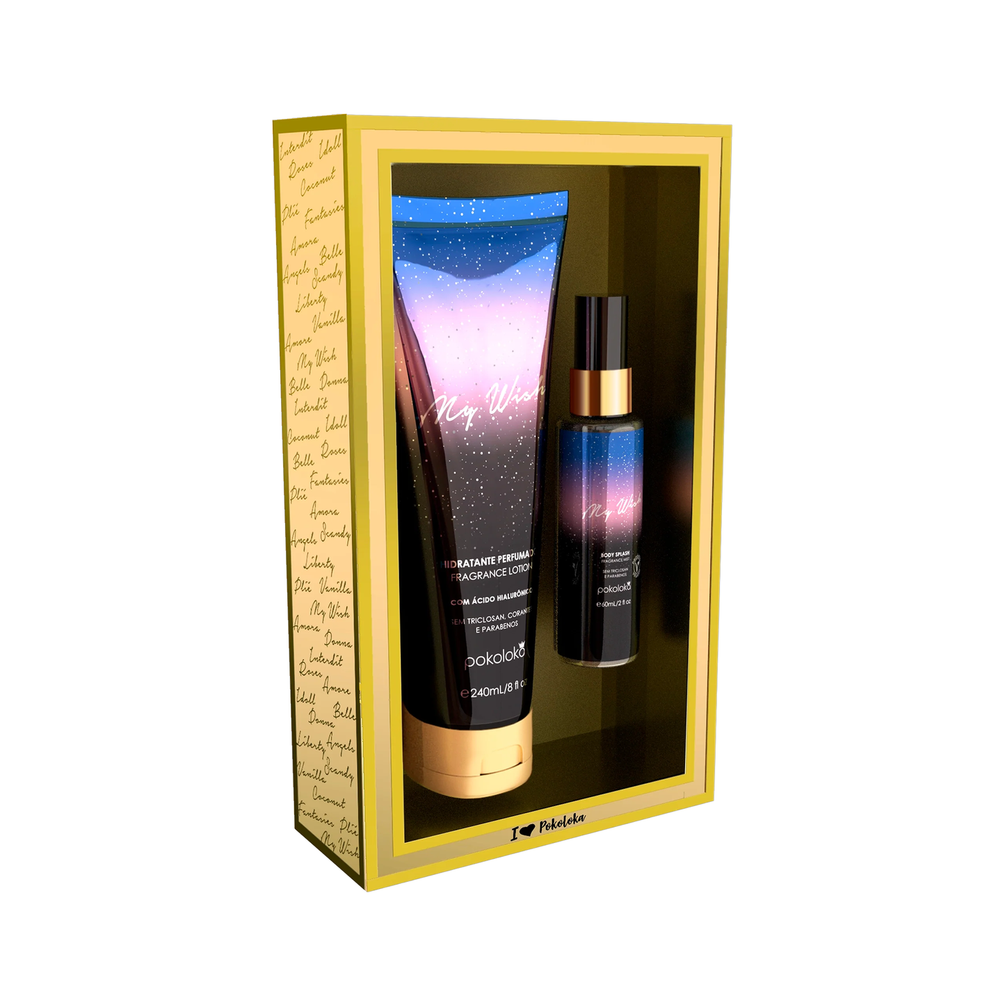 Pokoloka Kit My Wish Gold - Hidratante 240ML + Body Splash 60ML Feminino